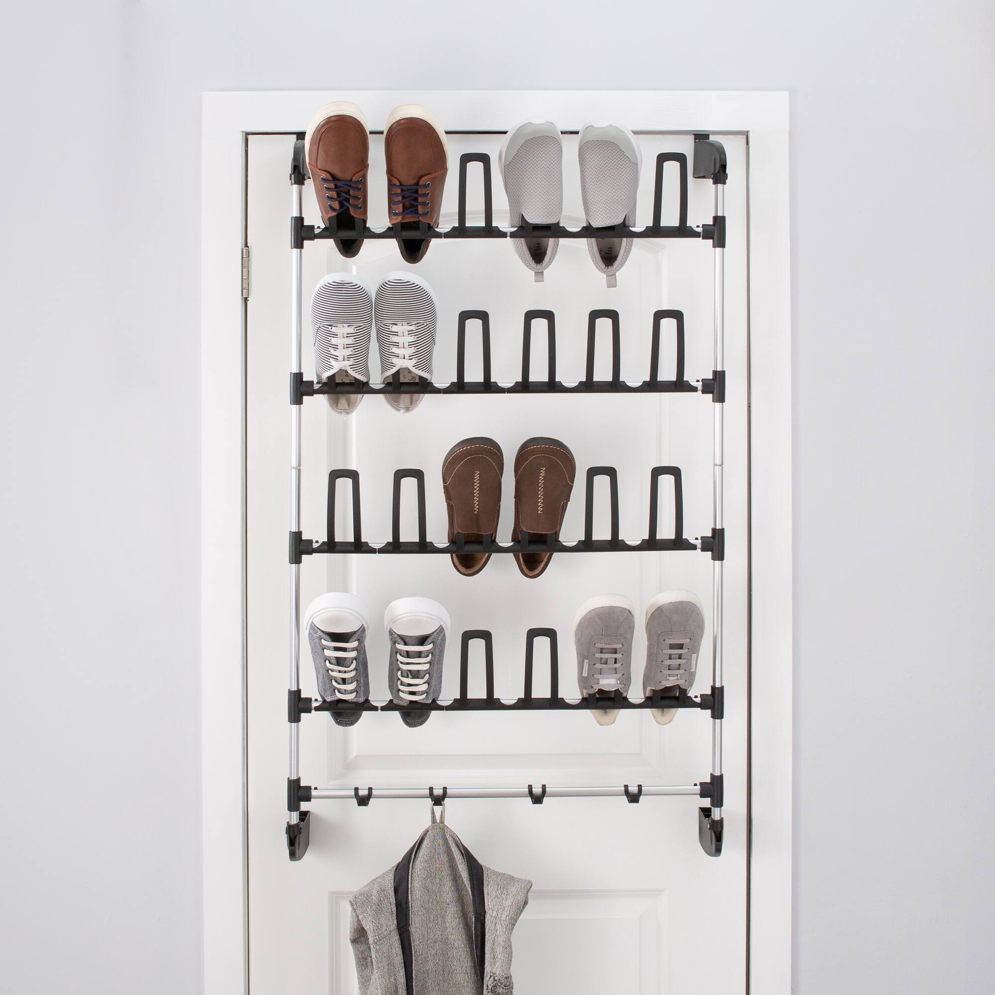Organize It All 12 Pair Over the Door Shoe Rack with Accessory Hooks